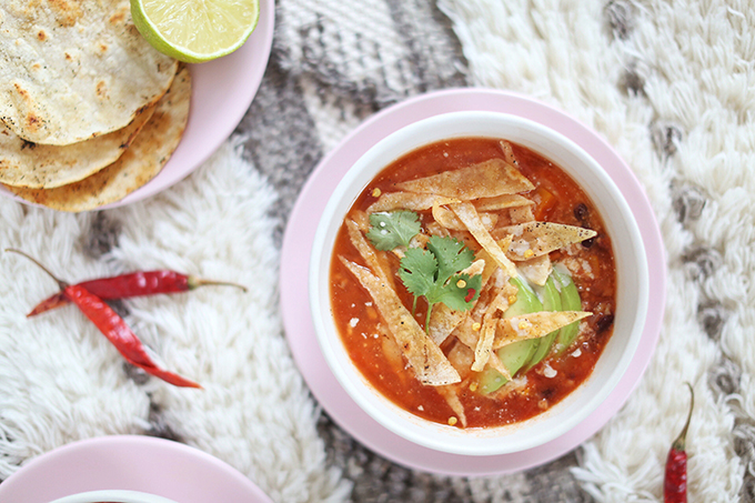 Vegan Slow Cooker Tortilla Soup with Winter Squash // JustineCelina.com