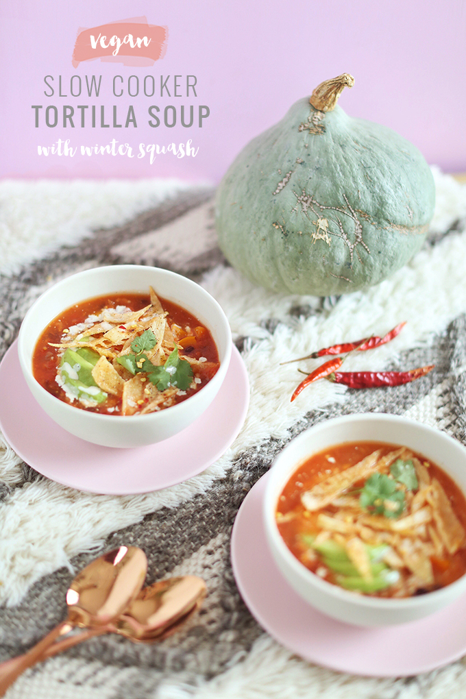 Vegan Slow Cooker Tortilla Soup with Winter Squash // JustineCelina.com