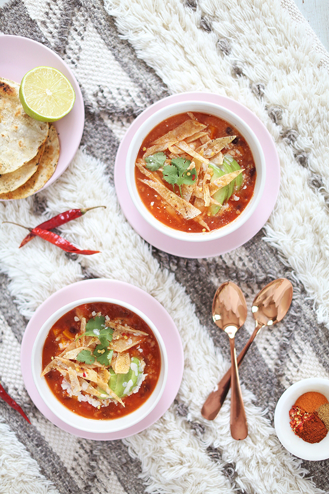 Vegan Slow Cooker Tortilla Soup with Winter Squash // JustineCelina.com