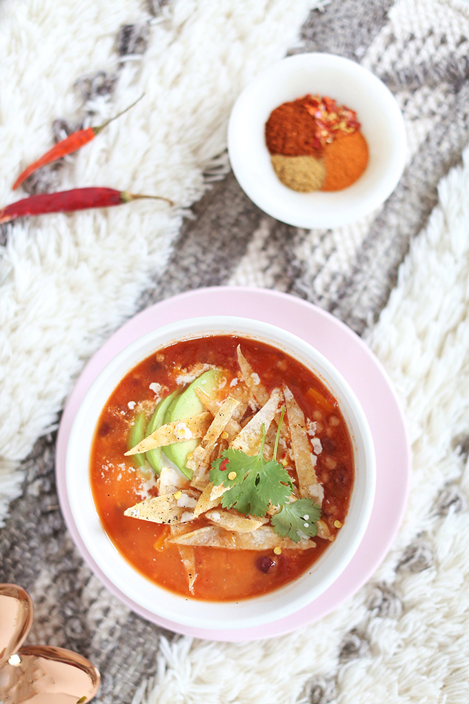 Vegan Slow Cooker Tortilla Soup with Winter Squash // JustineCelina.com