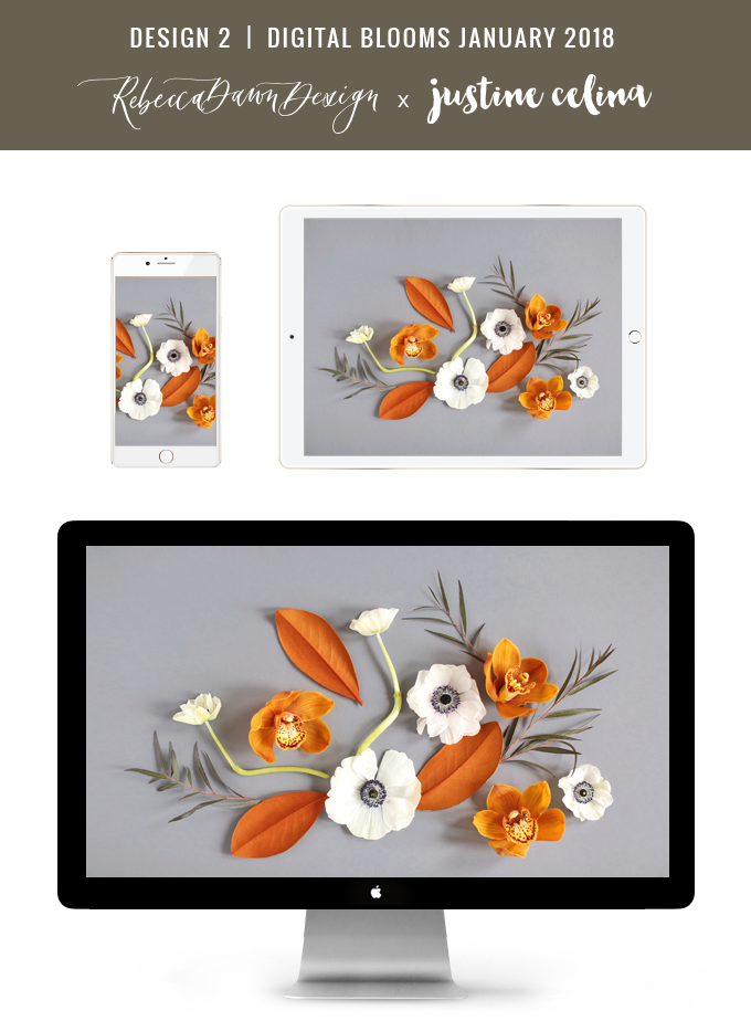 Digital Blooms December 2017 | Free Desktop Wallpapers | Design 1 // JustineCelina.com x Rebecca Dawn Design