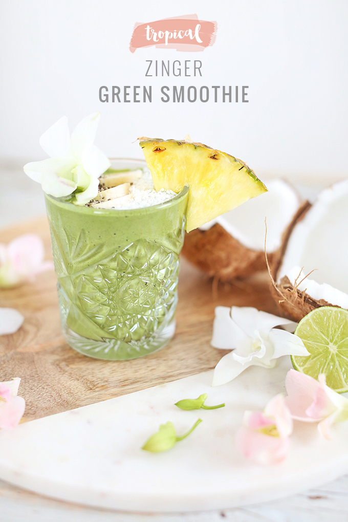 Tropical Zinger Green Smoothie | #dairyfree #glutenfree #refinedsugarfree // JustineCelina.com