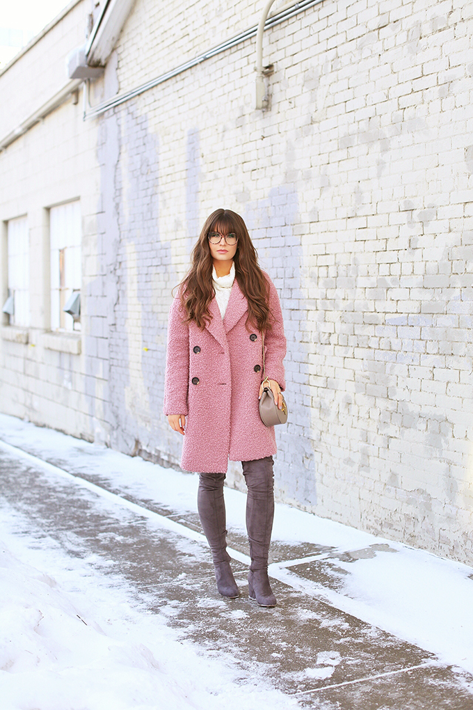 Blush Crush | How to Style Millennial Pink & Blush Hues | Winter / Spring 2018 | Topshop Alicia Boucle Wool Blend Coat Pink // JustineCelina.com