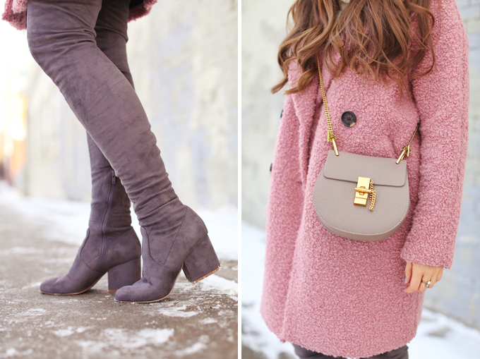 Blush Crush | How to Style Millennial Pink & Blush Hues | Winter / Spring 2018 | Topshop Alicia Boucle Wool Blend Coat Pink | Best Chloe Drew Bag Dupes for Under $50 // JustineCelina.com