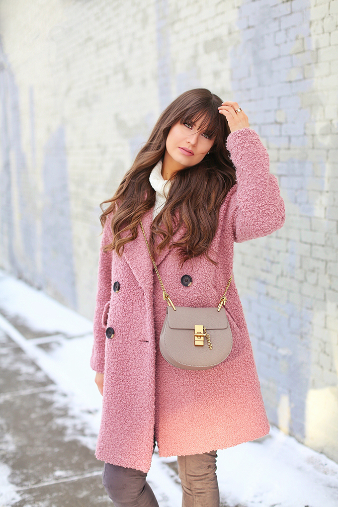 Blush Crush | How to Style Millennial Pink & Blush Hues | Winter / Spring 2018 | Topshop Alicia Boucle Wool Blend Coat Pink | Best Chloe Drew Bag Dupes for Under $50 // JustineCelina.com