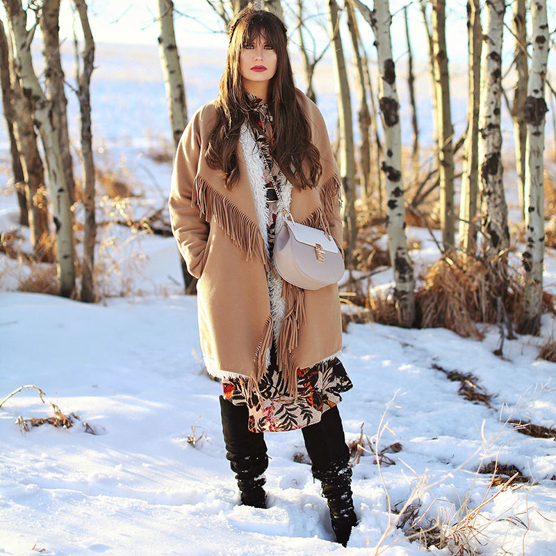 How to Style | Midi Dresses for Winter 2018 | Best Chloe Drew Bag Dupes | Calgary Fashion Blogger, Wheatland County, Alberta Badlands // JustineCelina.com