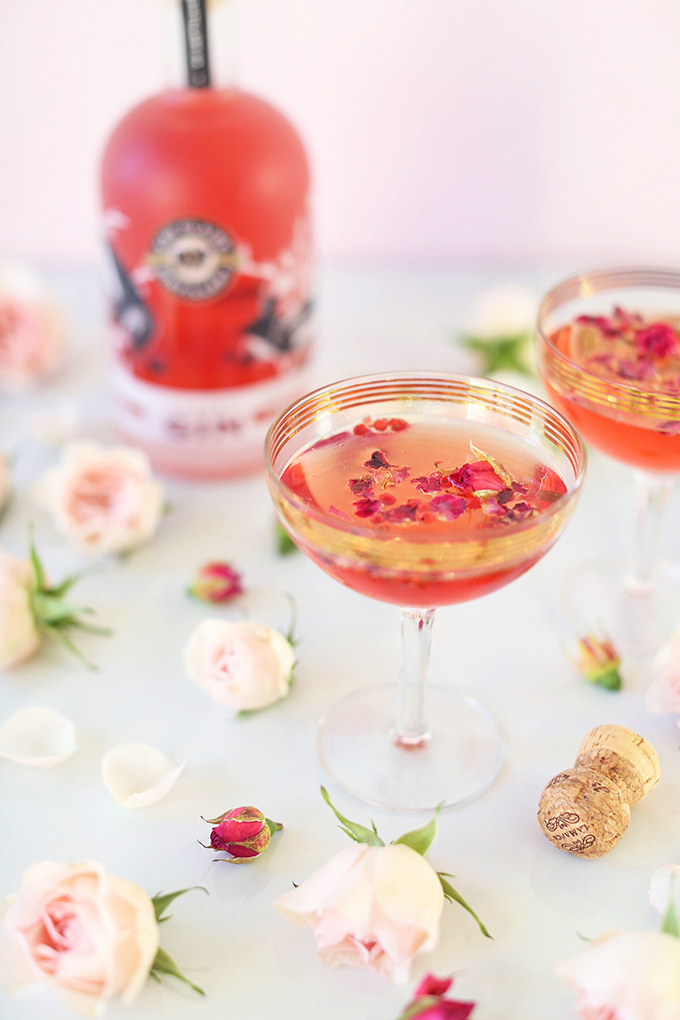 Rose Infused Cherry Gin Fizz | Featuring Eau Claire Distillery Artisanal Cherry Gin + The Silk Road Spice Merchant Rose Petal and Pink Peppercorn | Calgary, Alberta Lifestyle + Food Blogger // JustineCelina.com