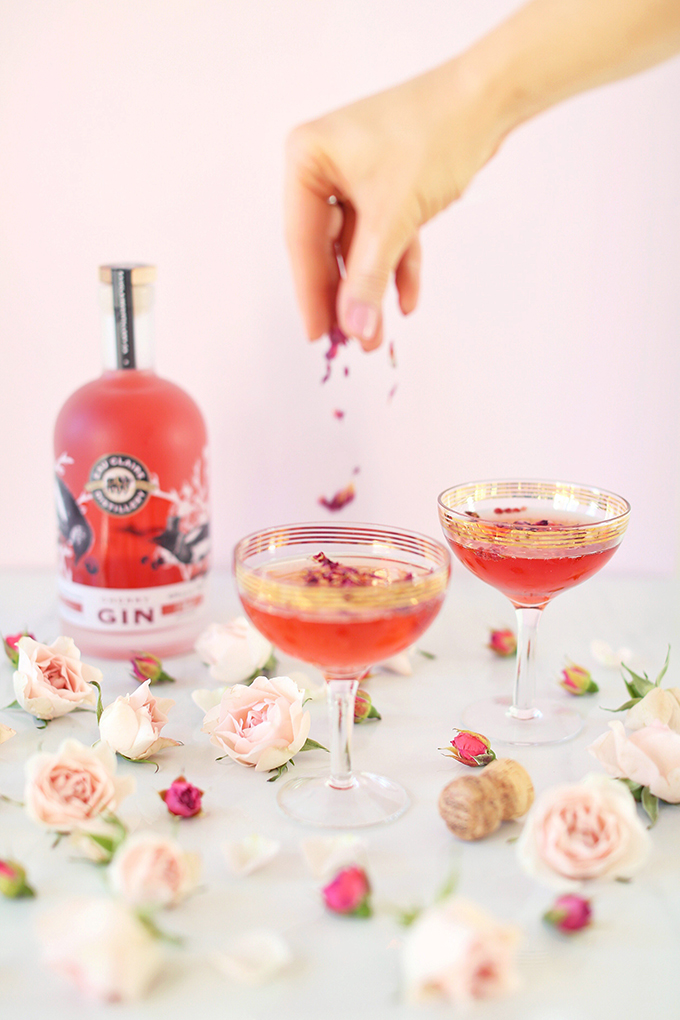 Rose Infused Cherry Gin Fizz | Featuring Eau Claire Distillery Artisanal Cherry Gin + The Silk Road Spice Merchant Rose Petal and Pink Peppercorn | Calgary, Alberta Lifestyle + Food Blogger // JustineCelina.com