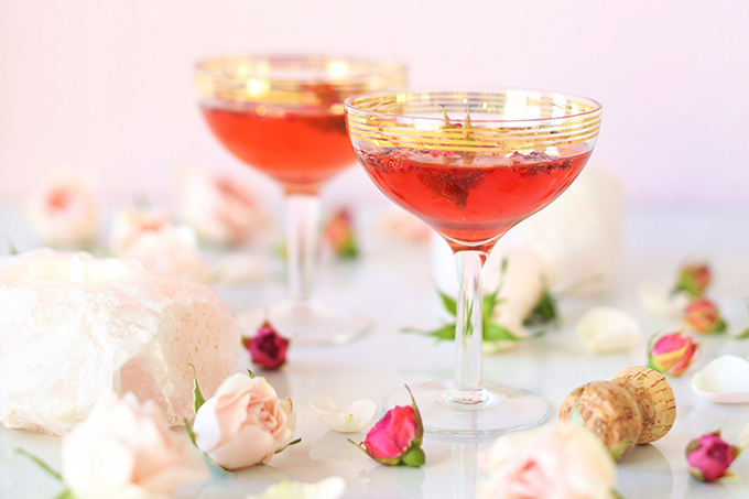 Rose Infused Cherry Gin Fizz | Featuring Eau Claire Distillery Artisanal Cherry Gin + The Silk Road Spice Merchant Rose Petals and Pink Peppercorns + Lamarca Prosecco | Calgary, Alberta Lifestyle + Food Blogger // JustineCelina.com