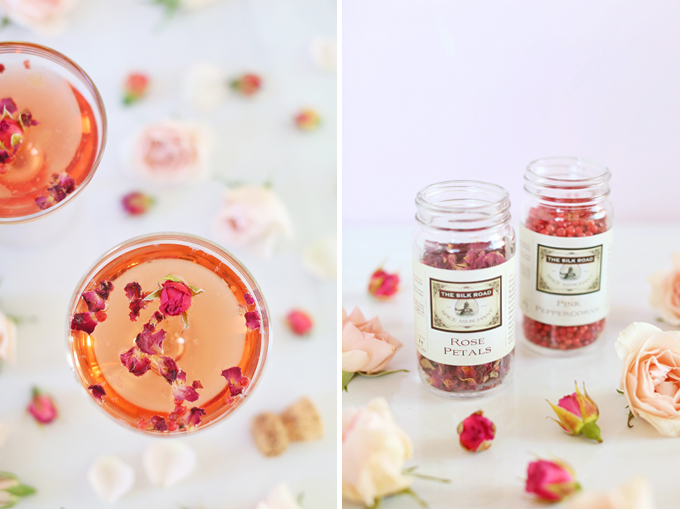 Rose Infused Cherry Gin Fizz | Featuring Eau Claire Distillery Artisanal Cherry Gin + The Silk Road Spice Merchant Rose Petals and Pink Peppercorns + Lamarca Prosecco | Calgary, Alberta Lifestyle + Food Blogger // JustineCelina.com