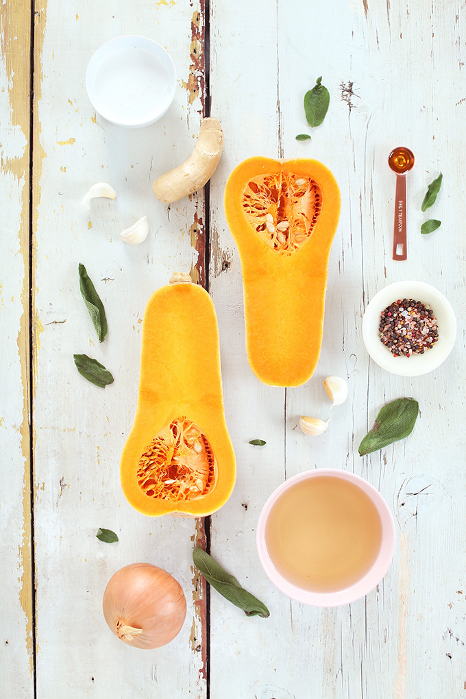 Truffled Butternut Squash Soup with Crispy Sage | Ingredientsl | #vegan #glutenfree #dairyfree // JustineCelina.com