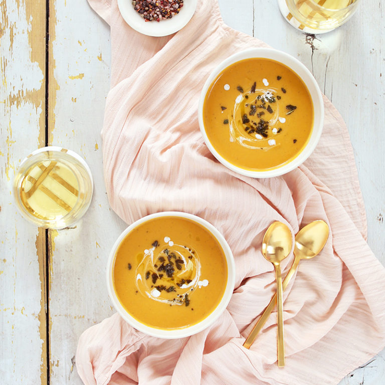 TRUFFLED BUTTERNUT SQUASH SOUP WITH CRISPY SAGE JustineCelina