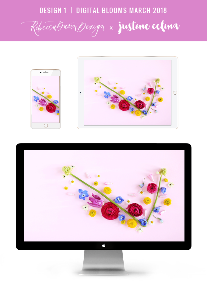 Digital Blooms March 2018 | Free Pantone Inspired Desktop Wallpapers for Spring | Design 1 // JustineCelina.com x Rebecca Dawn Design