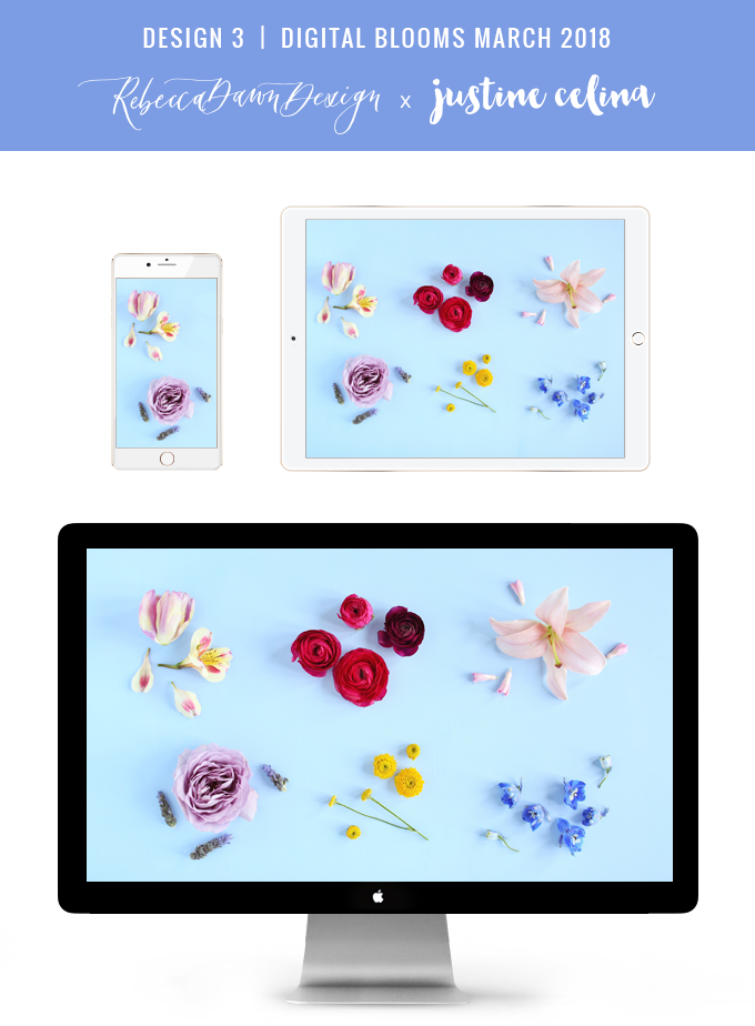 Digital Blooms March 2018 | Free Pantone Inspired Desktop Wallpapers for Spring | Design 3 // JustineCelina.com x Rebecca Dawn Design