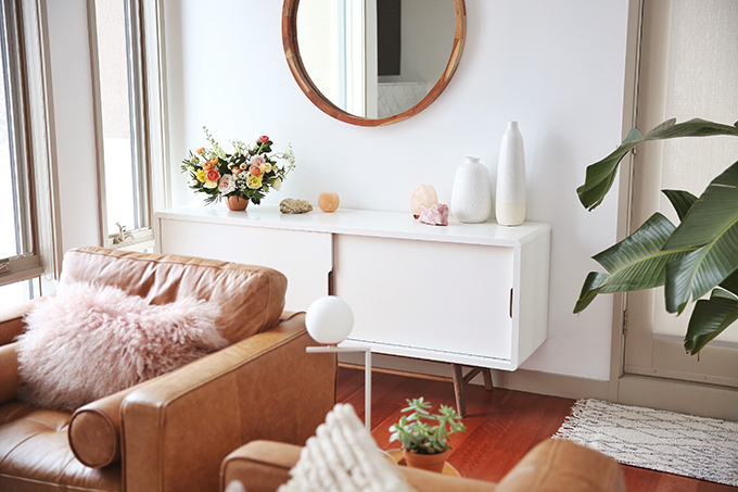 Living Room Reveal in Partnership with HomeSense Canada | A Bohemian, Mid Century Modern Apartment in Calgary, Alberta, Canada // JustineCelina.com