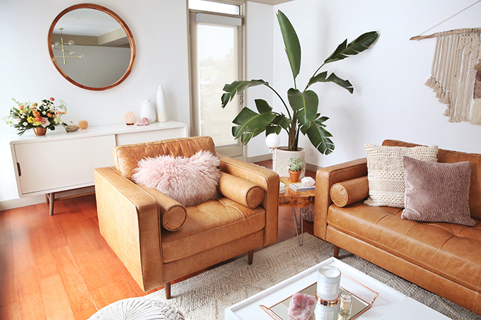 Living Room Reveal in Partnership with HomeSense Canada | A Bohemian, Mid Century Modern Apartment in Calgary, Alberta, Canada // JustineCelina.com