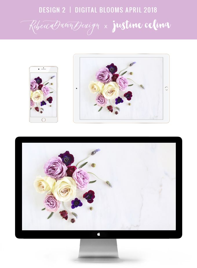 Digital Blooms April 2018 | Free Pantone Inspired Desktop Wallpapers for Spring | Free Lavender Floral Tech Wallpapers | Design 2 // JustineCelina.com x Rebecca Dawn Design