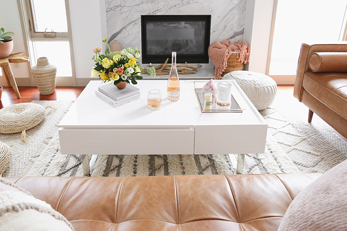 Our Living Room Furniture + $250 Structube #Giveaway | Structube EVO Storage Coffee Table in White | A Bohemian, Mid Century Modern Apartment in Calgary, Alberta, Canada | Justine Celina Maguire Living Room // JustineCelina.com