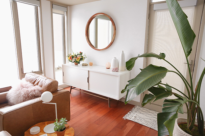 Our Living Room Furniture + $250 Structube #Giveaway | Structube Ocean 2 Door Sideboard | A Bohemian, Mid Century Modern Apartment in Calgary, Alberta, Canada | Justine Celina Maguire Living Room // JustineCelina.com