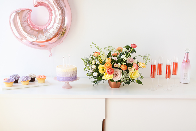 My 3rd Blogiversary + 10 Things I Learned in my Third Year of Blogging | Lavender Ombre Ruffle Cake + Sparkling Rosé Wine in Modern Champagne Flutes | A Pantone Spring 2018 Inspired Birthday Celebration // JustineCelina.com