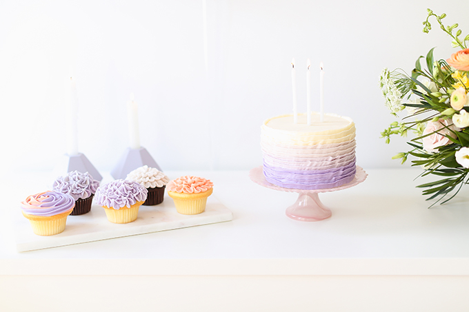 My 3rd Blogiversary + 10 Things I Learned in my Third Year of Blogging | Lavender and Blush Garden Cupcakes & Lavender Ombre Ruffle Cake | A Pantone Spring 2018 Inspired Birthday Celebration // JustineCelina.com