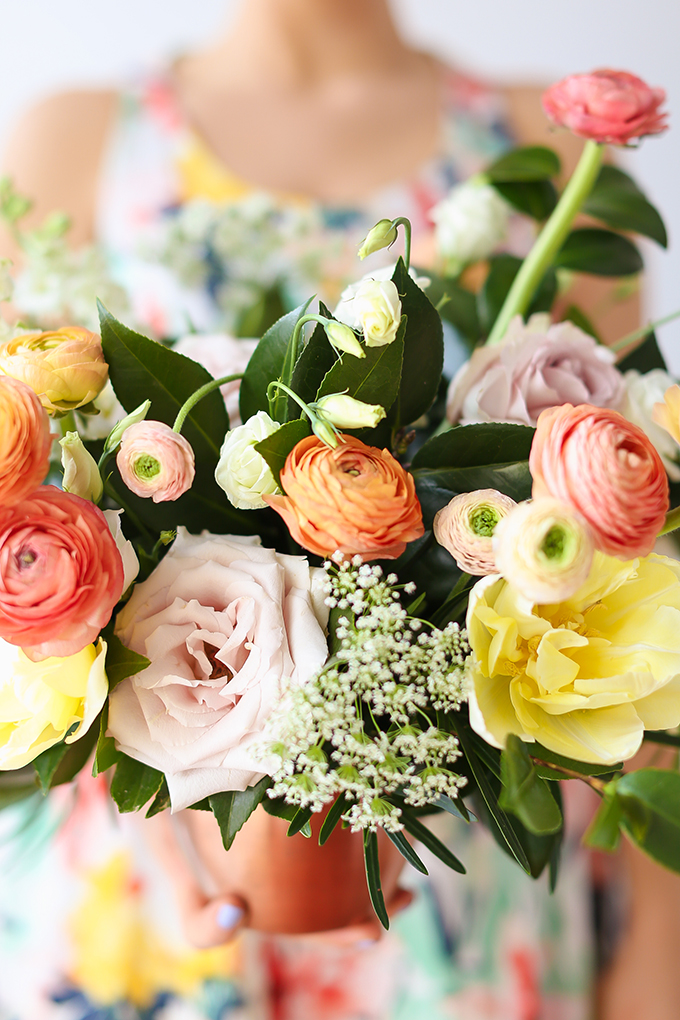 My 3rd Blogiversary + 10 Things I Learned in my Third Year of Blogging | Cheerful Spring Flowers: Ranunculus, Tulips, Queen Anne’s Lace and Quicksand Roses | A Pantone Spring 2018 Inspired Birthday Celebration // JustineCelina.com