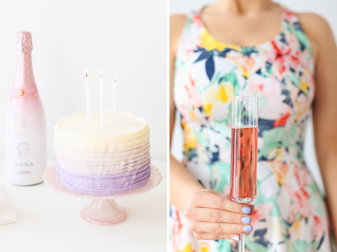 My 3rd Blogiversary + 10 Things I Learned in my Third Year of Blogging | Lavender Ombre Ruffle Cake + Sparkling Rosé Wine in Modern Champagne Flutes | A Pantone Spring 2018 Inspired Birthday Celebration // JustineCelina.com