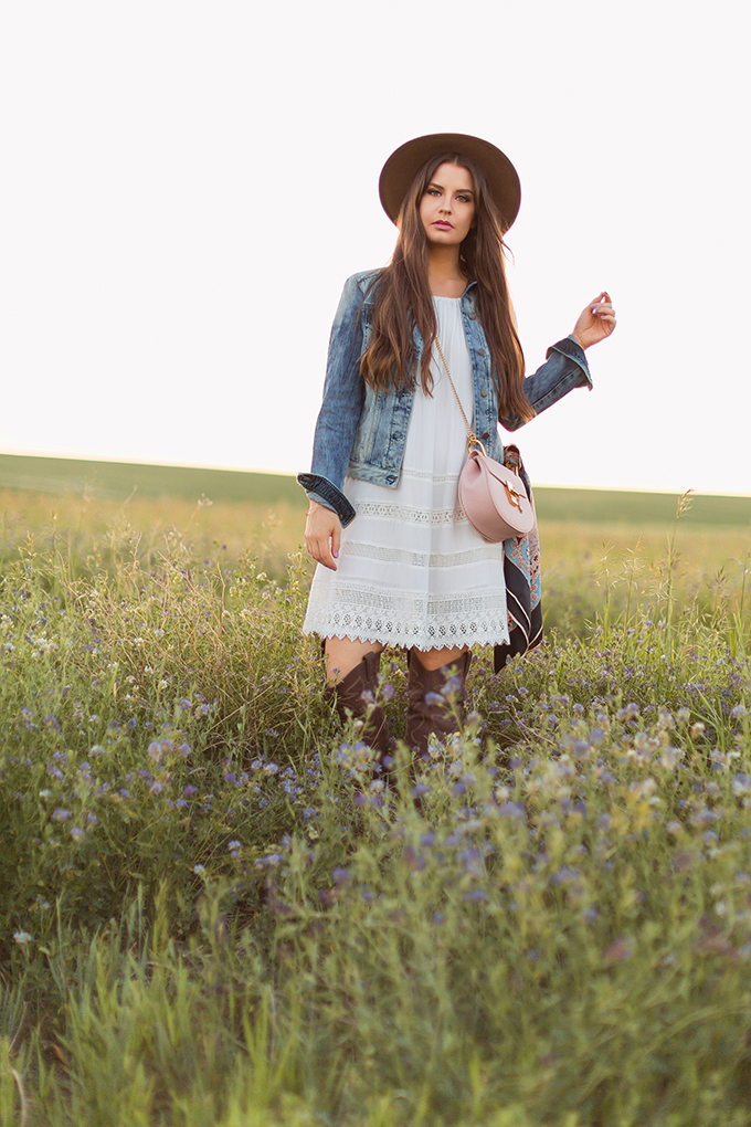 What to Wear to | The Calgary Stampede, Part II | In Partnership with Saks OFF 5TH | Alice + Olivia White Boho Dress | Calgary, Alberta Fashion Blogger // JustineCelina.com