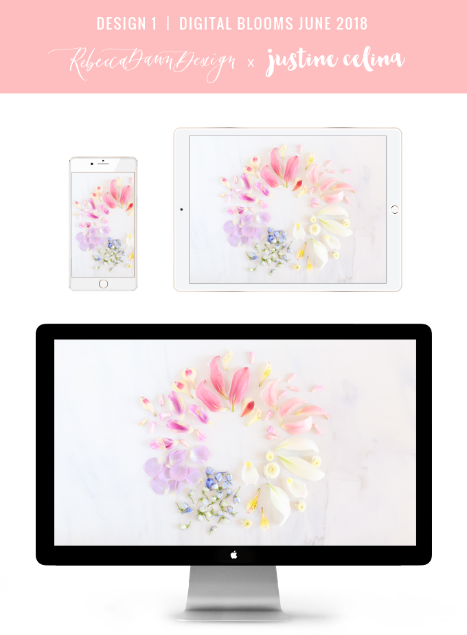 Digital Blooms June 2018 | Free Pantone Inspired Desktop Wallpapers for Spring and Summer | Free Pastel Tech Wallpapers | Design 1 // JustineCelina.com x Rebecca Dawn Design