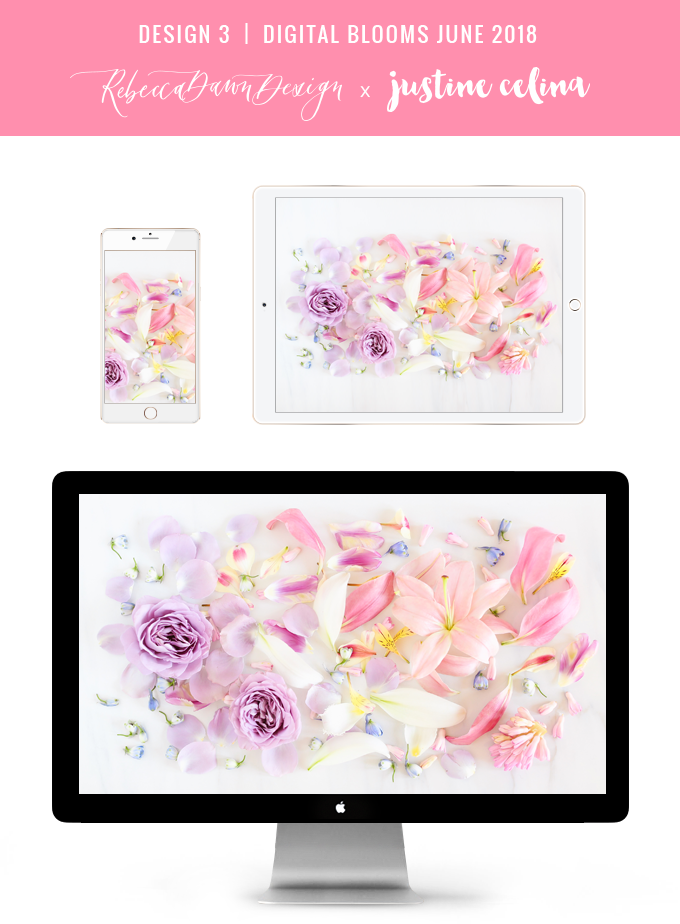 Digital Blooms June 2018 | Free Pantone Inspired Desktop Wallpapers for Spring and Summer | Free Pastel Tech Wallpapers | Design 3 // JustineCelina.com x Rebecca Dawn Design