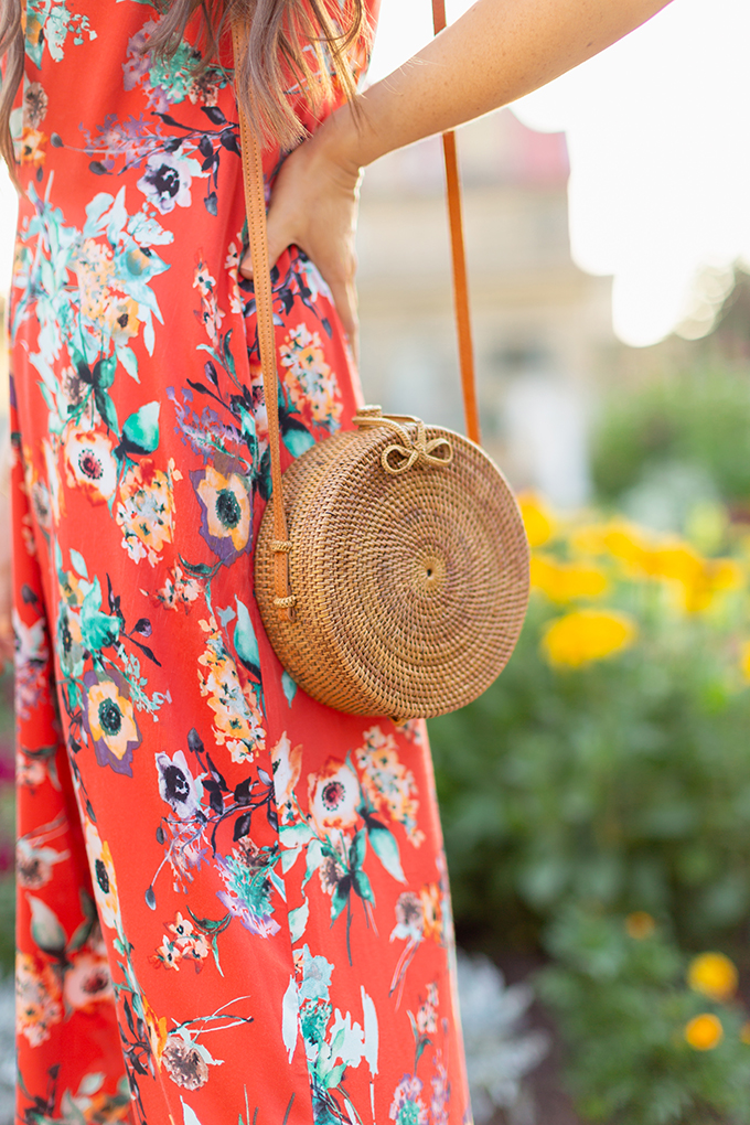 What to Wear To | A Garden Party // What is Garden Party Attire? | What to Wear to Garden Parties or Outdoor Summer Weddings | 3rd Floor Studio’s Ingrid Dress | Bali Harvest Round Woven Rattan Bag | Calgary, Alberta Fashion Blogger // JustineCelina.com