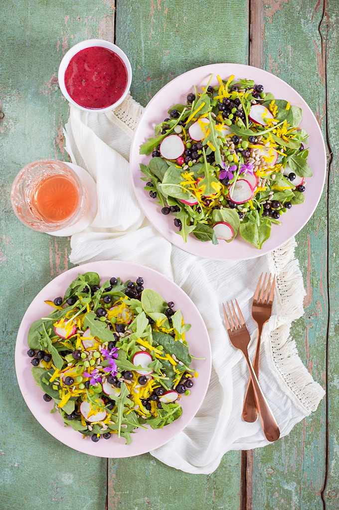 Summer Bounty Salad with Saskatoon Cider Vinaigrette | #Vegan #GlutenFree #FarmtoTable Summer Salad Recipes using locally grown Alberta produce | Calgary Food & Lifestyle Blogger // JustineCelina.com 