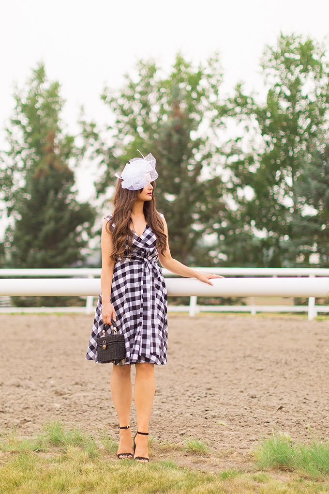 What to Wear to | A Horse Race // Horses in Alberta, Canada | Calvin Klein Gingham Wrap Dress |Calgary Fashion & Lifestyle Blogger // JustineCelina.com