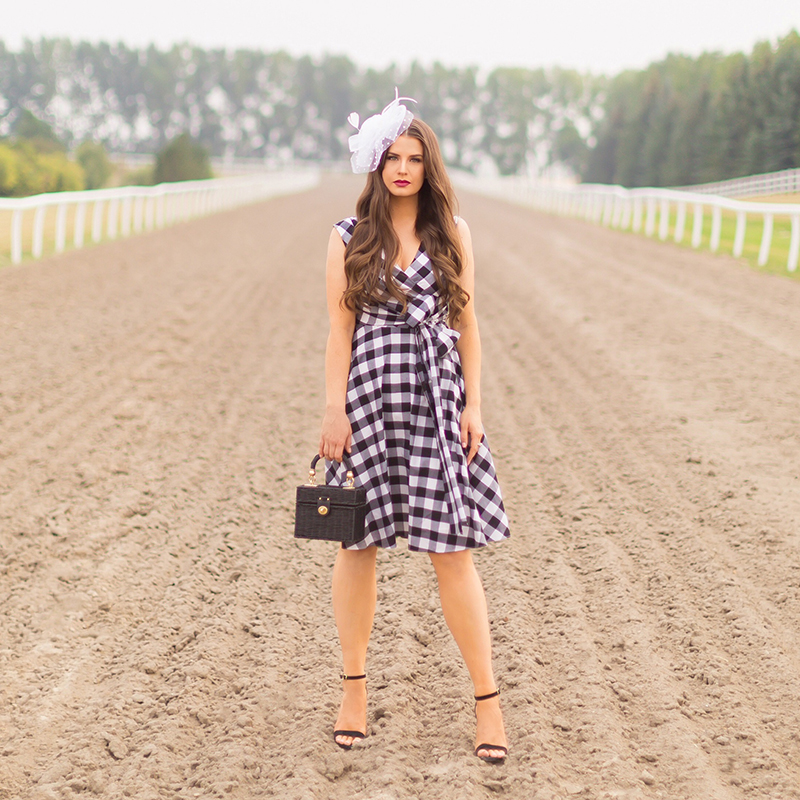 What to Wear to | A Horse Race // Horses in Alberta, Canada | Calvin Klein Gingham Wrap Dress |Calgary Fashion & Lifestyle Blogger // JustineCelina.com