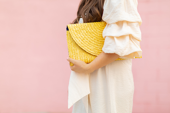 The Accessory Edit | Natural Material Bags | Yellow Straw Clutch | How to Style Oversized Straw Clutches | The Best Straw Bags 2018 // JustineCelina.com