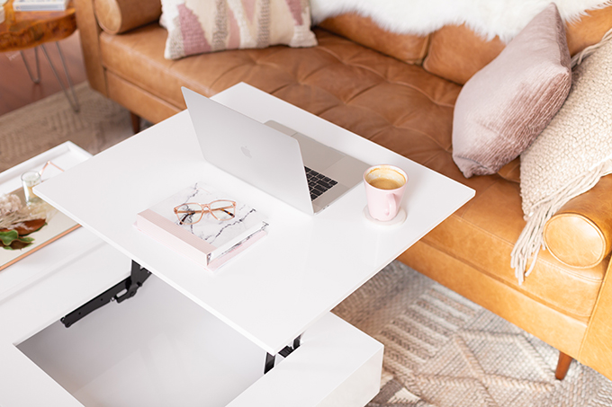  2018 Review + 2019 Goals | Calgary Lifestyle Blogger | 2019 Planning and Goal Setting | Entrepreneur Working from Home | MacBook Pro Laptop |  Nespresso Coffee on a White Coffee Table | Structure EVO Coffee Table in White | Bonlook Lauren Blue Light Blocking Glasses In Peach // JustineCelina.com
