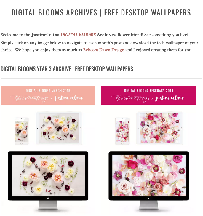 Browse the JustineCelina Digital Blooms archives | 3 years of free floral tech wallpapers // JustineCelina.com