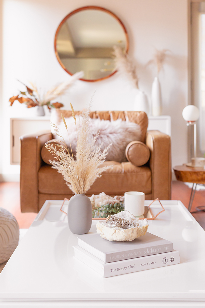 All About Pampas Grass | Pampas Grass Decor | A Bohemian, Mid-Century Modern Living Room featuring Pampas Grass Dried Decor | Pampas Grass Care and Conditioning | How to Stop Pampas Grass from Shedding | Pampas Grass Decor 2019 | Where to Buy Pampas Grass in Canada | Where to Buy Pampas Grass in Calgary | Dried Pampas Grass Arrangement Ideas | Bohemian, Mid Century Modern Decor | Calgary Lifestyle Blogger // JustineCelina.com