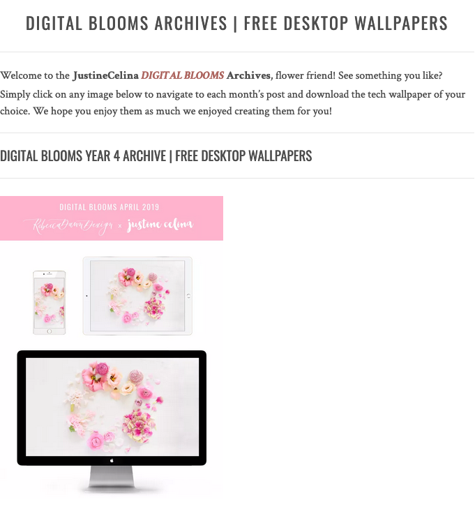 Browse the JustineCelina Digital Blooms archives for access to over 3 3 years of free floral tech wallpapers // JustineCelina.com
