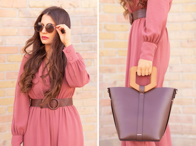 SPRING/SUMMER 2019 LOOKBOOK | Rosy Outlook: How to Style a Long Sleeve Mauve Jumpsuit for Spring | Jumpsuit Outfit Ideas Spring 2019 | How to Style a Jumpsuit for the Office | Brunette woman wearing a Long Sleeve Mauve Jumpsuit with a Brown Croc Embossed Bet styled, Zara Brown LEATHER MULES WITH GEOMETRIC HEELS and a Brown ZARA Wood Handled Structured Shopper | Top Spring/Summer 2019 Trends and how to wear them | Calgary Fashion & Creative Lifestyle Blogger // JustineCelina.com