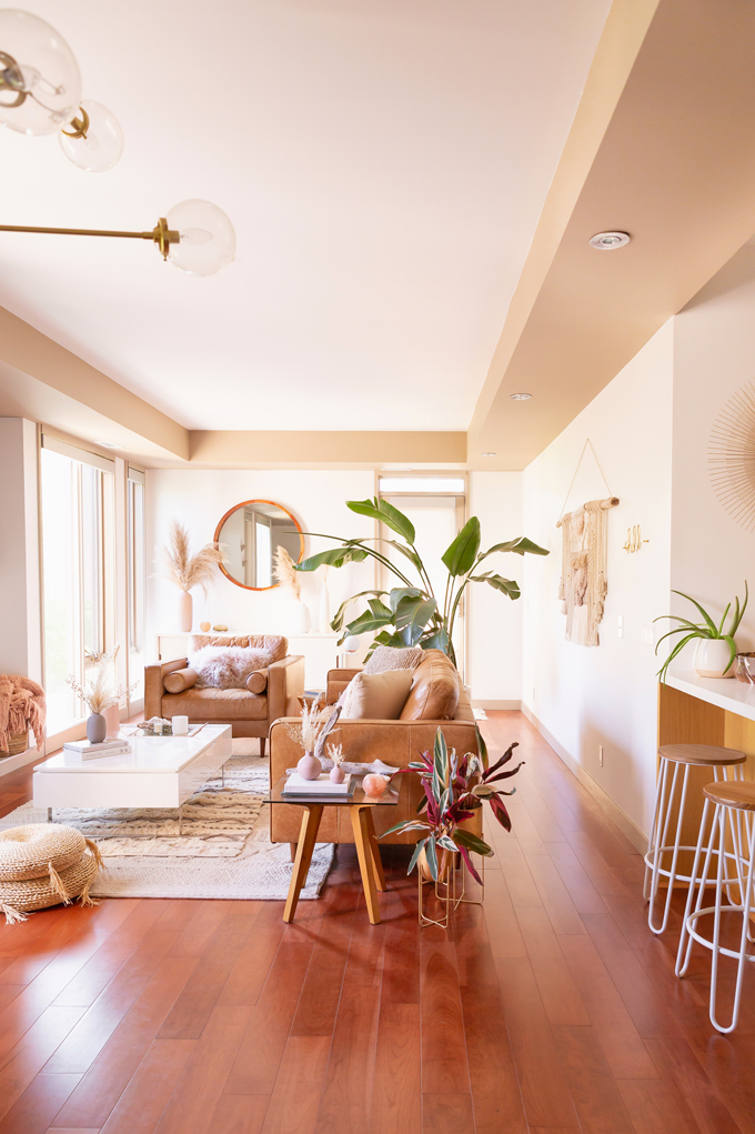 MidSummer Space Refresh Update | A Bohemian, Mid-Century Modern Living Room featuring Pampas Grass and a Mature Bird of Paradise Plant | Summer Decor 2019 Trends | Bohemian, Mid Century Modern Decor | Mature Bird of Paradise Plant | Calgary Lifestyle, Interior Design and Home Decor Blogger // JustineCelina.com