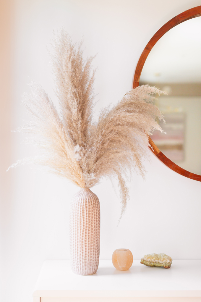 MidSummer Space Refresh Update | Pampas Grass Decor | A Bohemian, Mid-Century Modern Living Room featuring Pampas Grass Dried Decor | Pampas Grass Care and Conditioning | How to Stop Pampas Grass from Shedding | Pampas Grass Decor 2019 | Where to Buy Pampas Grass in Canada | Where to Buy Pampas Grass in Calgary | Dried Pampas Grass Arrangement Ideas | Bohemian, Mid Century Modern Decor | Calgary Lifestyle Blogger // JustineCelina.com
