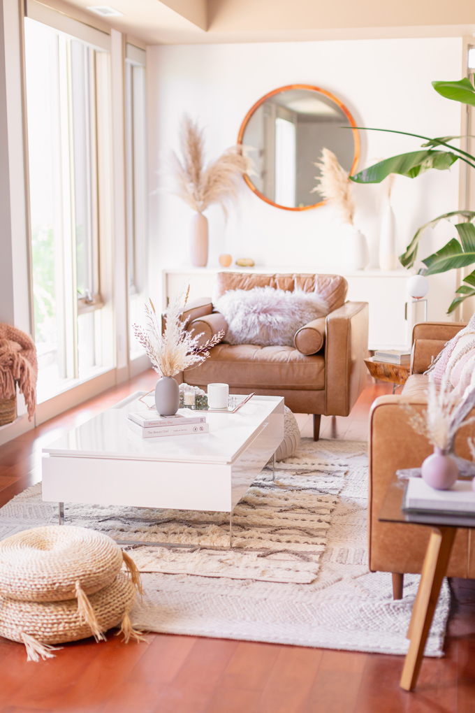 MidSummer Space Refresh Update | A Bohemian, Mid-Century Modern Living Room featuring Pampas Grass and a Mature Bird of Paradise Plant | Summer Decor 2019 Trends | Bohemian, Mid Century Modern Decor | Mature Bird of Paradise Plant | Calgary Lifestyle, Interior Design and Home Decor Blogger // JustineCelina.com