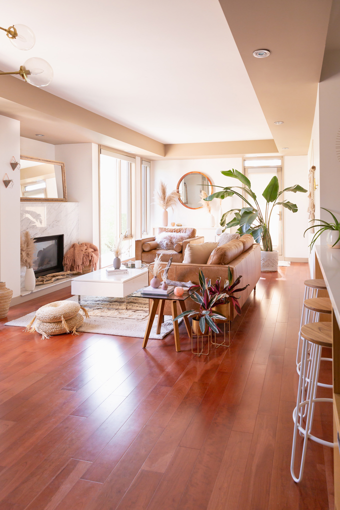 MidSummer Space Refresh Update | A Bohemian, Mid-Century Modern Living Room featuring Pampas Grass and a Mature Bird of Paradise Plant | Summer Decor 2019 Trends | Bohemian, Mid Century Modern Decor | Mature Bird of Paradise Plant | Calgary Lifestyle, Interior Design and Home Decor Blogger // JustineCelina.com