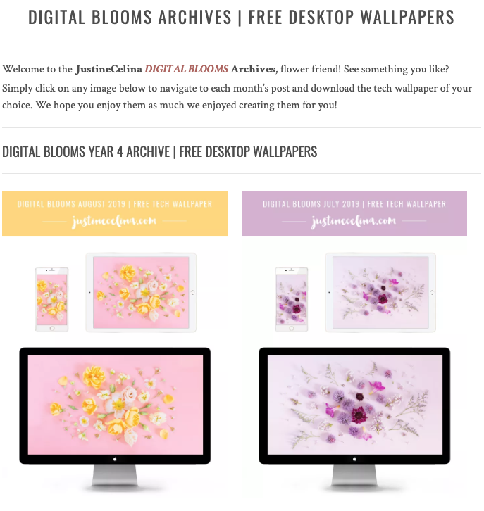 Browse the JustineCelina Digital Blooms archives for access to 4 years of free floral tech wallpapers // JustineCelina.com