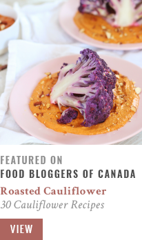 JustineCelina's Roasted Purple Cauliflower with Red Pepper Romesco featured on Food Bloggers of Canada // JustineCelina.com