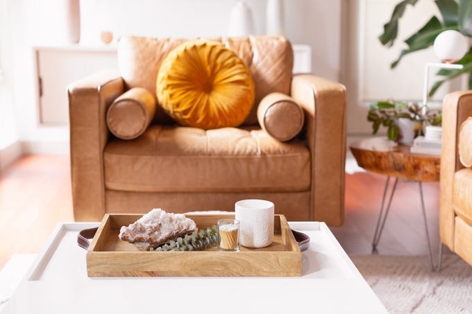 How to Transition Your Decor Into Fall | Easy and inexpensive fall decorating ideas | JustineCelina’s Inner City Calgary bohemian, mid-century modern apartment | A Bohemian, Mid-Century Modern Living Room featuring Pampas Grass and a Mature Bird of Paradise Plant | Fall Decor 2019 Trends | Bohemian, Mid Century Modern Fall Decor | Pantone Fall Winter 2019 / 2020 Interior Design Trends | Fall Decorating DIY | Calgary Lifestyle, Interior Design and Home Decor Blogger // JustineCelina.com