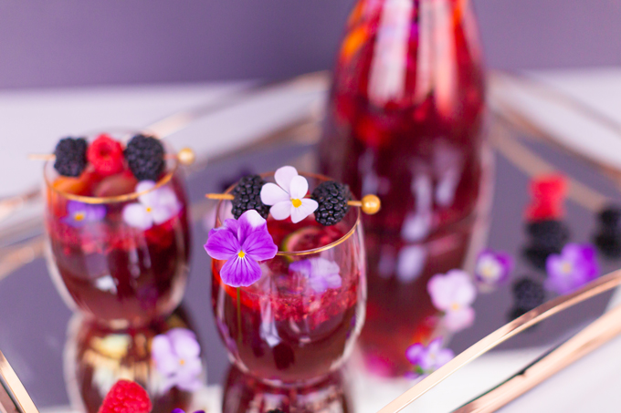 Violette Noir Berry Sangria | The Best Berry Sangria Recipe | Pinot Noir Sangria | Chambord Sangria Recipe | Red Sangria with Crème de Violette | Sophisticated Red Wine Sangria | The Best Berry Sangria for the holidays | Holiday Red Wine Sangria | Winter Berry Sangria Recipe | San Pellegrino Sangria | Black Raspberry Liqueur Sangria | Raspberry Sangria | Blackberry Sangria | Healthy No Added Sugar Sangria // JustineCelina.com