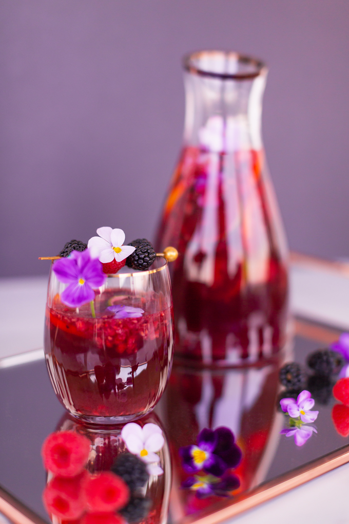 Violette Noir Berry Sangria | The Best Berry Sangria Recipe | Pinot Noir Sangria | Chambord Sangria Recipe | Red Sangria with Crème de Violette | Sophisticated Red Wine Sangria | The Best Berry Sangria for the holidays | Holiday Red Wine Sangria | Winter Berry Sangria Recipe | San Pellegrino Sangria | Black Raspberry Liqueur Sangria | Raspberry Sangria | Blackberry Sangria | Healthy No Added Sugar Sangria // JustineCelina.com