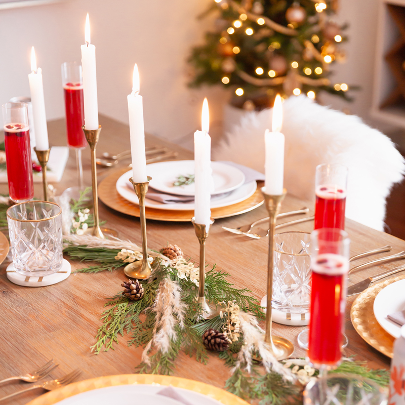 JustineCelina December 2019 Soundtrack + Bonus 2019 Soundtrack | Easy Holiday Entertaining Ideas | Chill Winter Playlist | Chill Holiday Playlist | Relaxing Winter Playlist | Music for Entertaining Holiday Cocktail Party | Easy Christmas Party Ideas | Simple Mid Century Modern Holiday Dinner Party | JustineCelina’s Mid Century Modern Bohemian Dining Room | Simple Festive Tablescape with Winter Greenery, Pampas Grass, Candles and Champagne | Calgary Lifestyle Blogger // JustineCelina.com